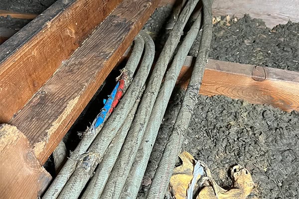 Damaged Electrical Wiring Exposed Conductors Attic Hazard