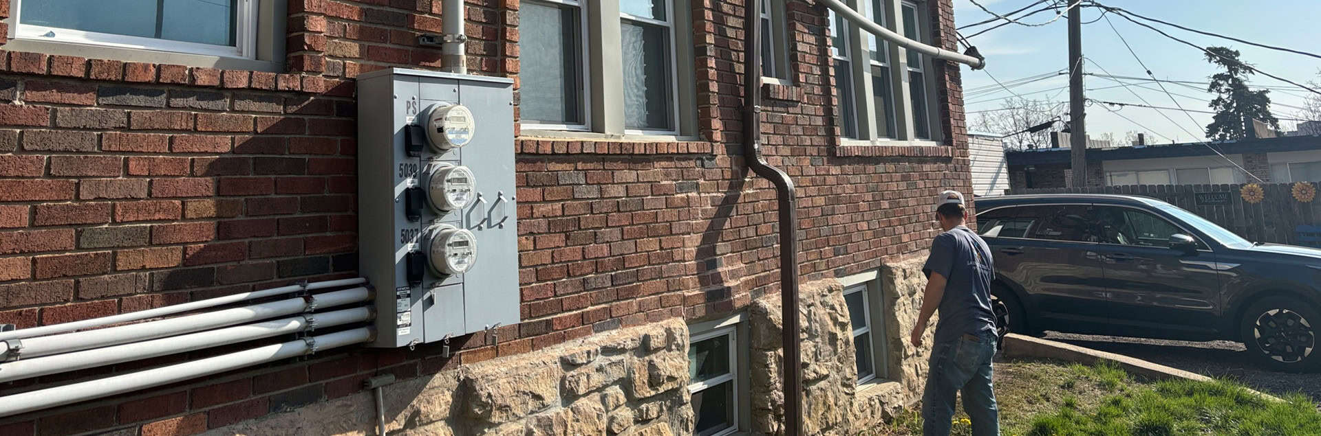 Multi Meter Electrical Service Panel Brick Residential Installation