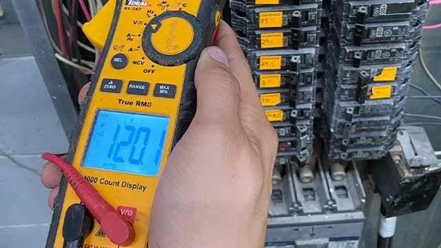 Multimeter Testing 120v Circuit Breaker Panel Voltage Check