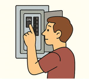 Man flipping circuit breaker off