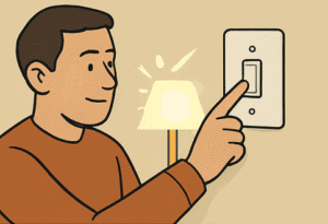 man turning light switch on