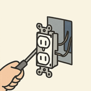 Man unscrewing outlet from wall