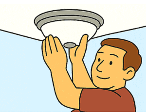 Man reattaching light fixture