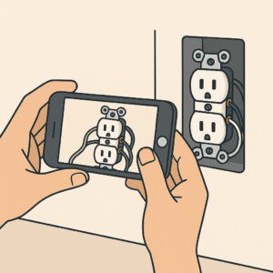 Man taking picture of outlet wiring