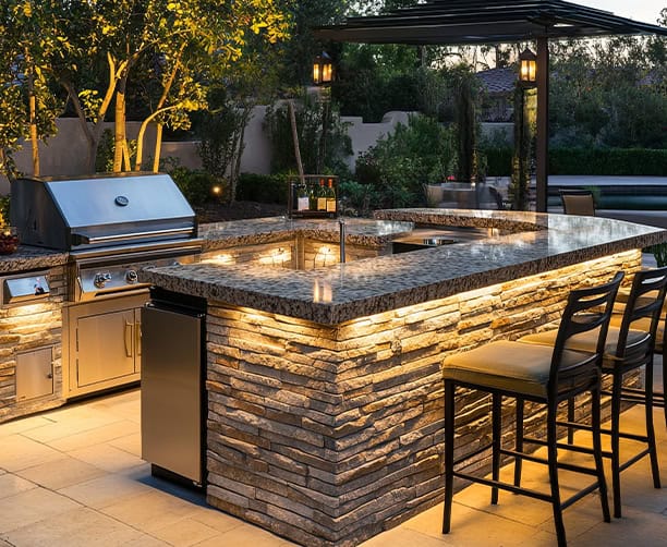 Luxury Outdoor Kitchen With Grill And Bar