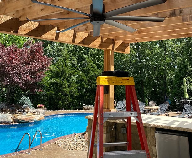 Poolside Pergola Ceiling Fan Installation