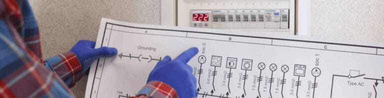 electrician looking at drawing of apartment wiring